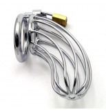 Cage de chastet&eacute; en tubulaire inox + cadenas pour anneau testicules