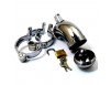 Cage de chasteté en chromée incurvée + cadenas pour anneau testicules / type : CB3000