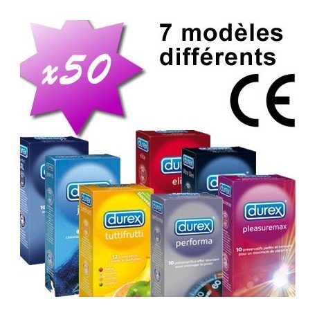 Lot de 50 préservatifs DUREX MIX - 10 modèles différents