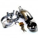Cage de chasteté en chromée incurvée + cadenas pour anneau testicules / type : CB3000