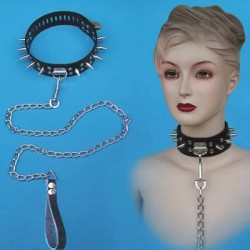 Collier en cuir à clous - Domination - Laisse et Cadenas Fournis *** Clearance ***