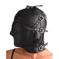 Cagoule SM cuir totale - Muselière et masque détachables Cagoule SM cuir totale - Muselière et masque détachables