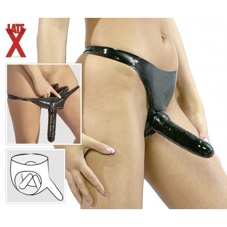 Slip latex triple godes, internes : vaginal anal et gode ceinture