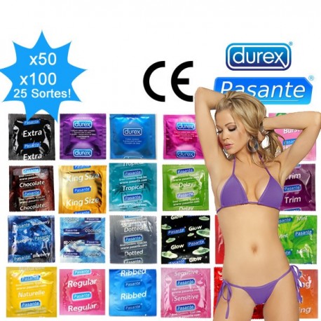 Préservatif Durex & Pasante 25 sortes, gouts et textures différentes x50 ou x100