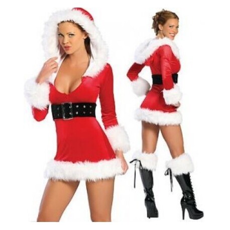Costume Robe de mère noël rouge à capuche