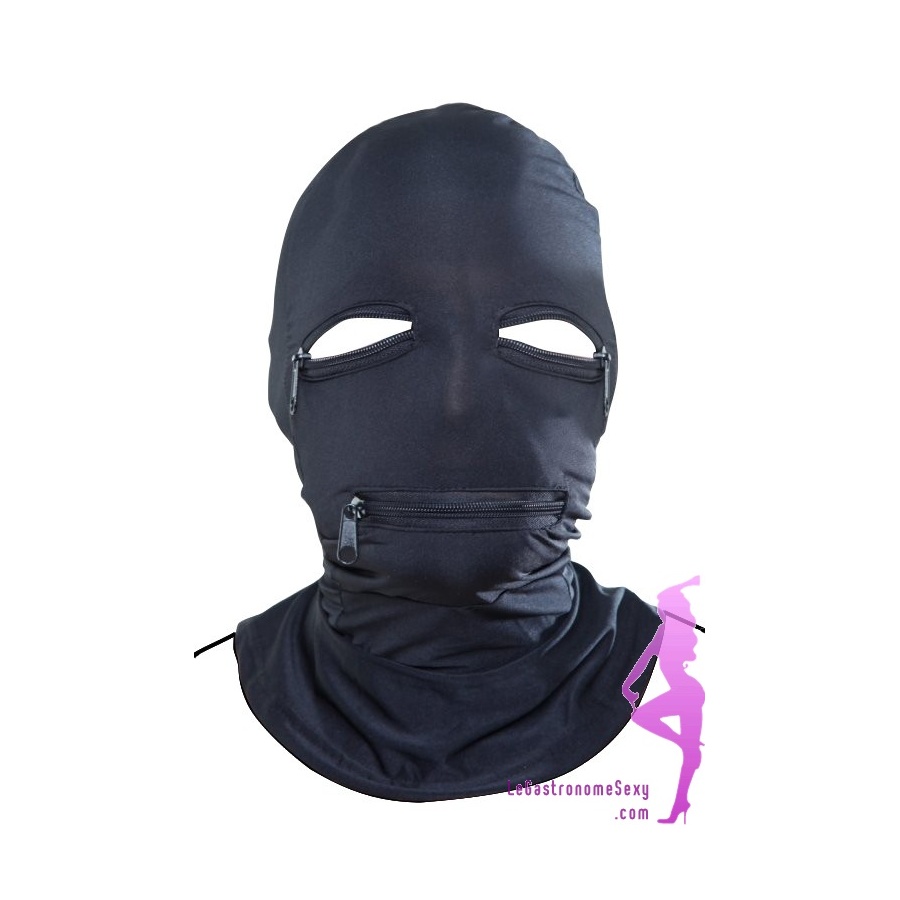 Cagoule BDSM En Vinyle - Design Zébré Rouge/noir - Fermeture Zip - Tulle - Neuf - Marque Regnes