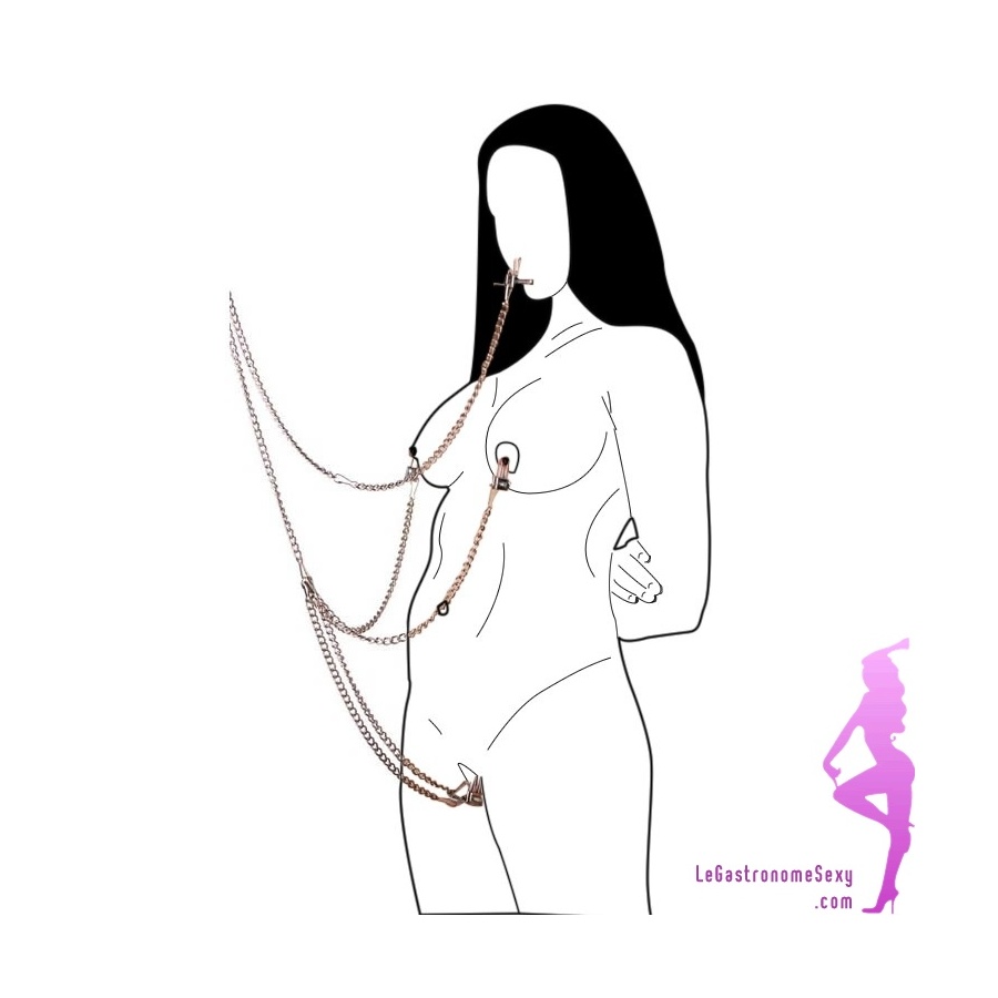 Jeu BDSM Avec Chaînette Et Pinces à Seins - Accessoire Bondage SM - Neuf - Origine Chine