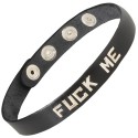 Collier ras du cou bondage en cuir : "Fuck me" argenté