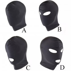 Cagoule BDSM noire en Élasthanne Lycra, avec ou sans trous au choix