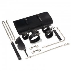 Kit de soumission de luxe - 5 accessoires BDSM avec pochette de rangement en cuir Kit de soumission de luxe - 5 accessoires BDSM avec pochette de rangement en cuir