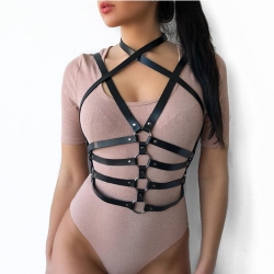 Harnais buste & taille en lanière de cuir domination SM Harnais buste & taille en lanière de cuir domination SM