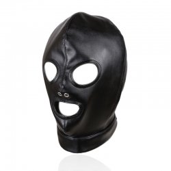 Cagoule BDSM avec 3 trous, lacets sur l'arrière