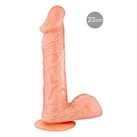 Gode ventouse 23 cm avec testicules - Flexible et doux au toucher