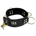 Le basique : Collier ras du cou en cuir simple 3 anneaux verrouillable