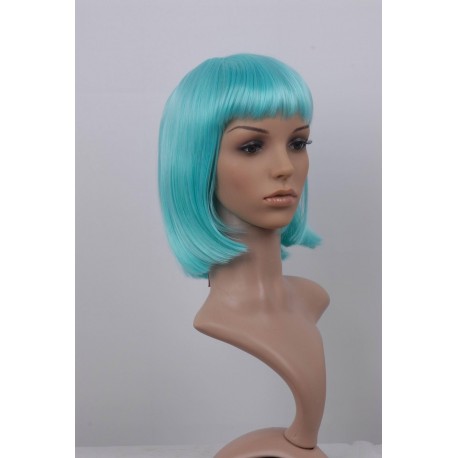 Perruque sexy : Coupe mi-longue turquoise à frange