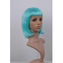 Perruque sexy : Coupe mi-longue turquoise à frange