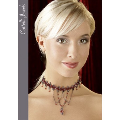 Collier de perles rouges et grises glamour